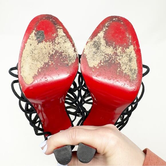 Christian Louboutin Salsbourg 120 Platform Suede Black Sandals Heels EU 38 US 8 - Picture 12 of 13